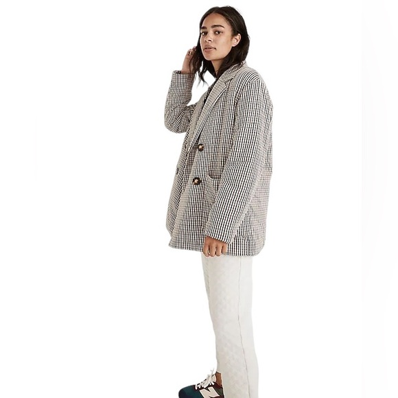 Madewell Padded Jacket in Plaid Brown Tan White Double Breasted Women's size XL - Picture 2 of 11